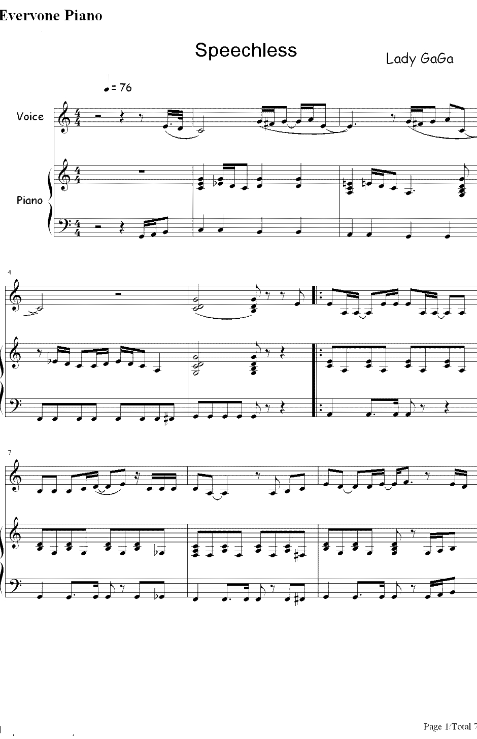 Speechless钢琴谱-Lady Gaga1