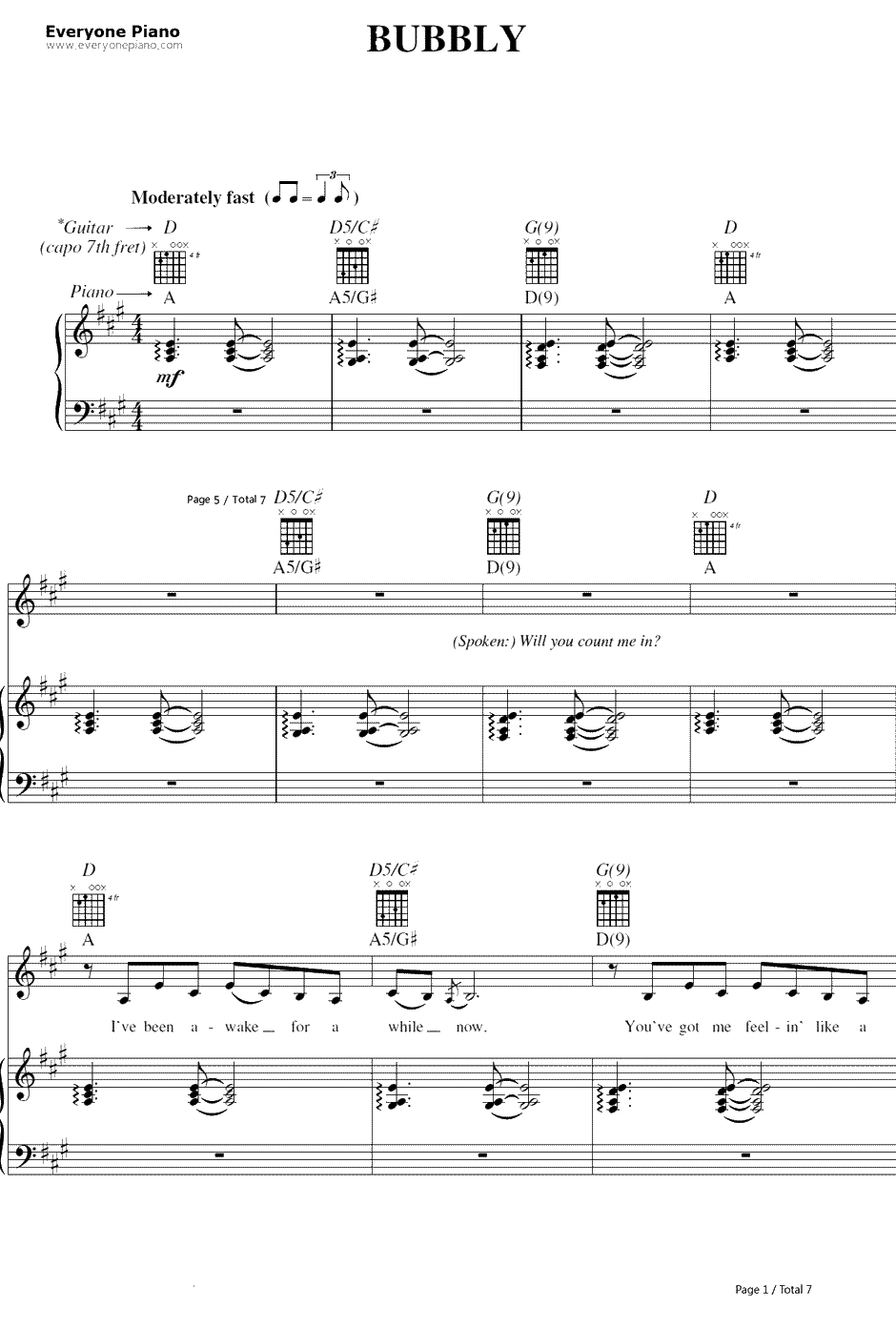 Bubbly钢琴谱-Colbie Caillat1