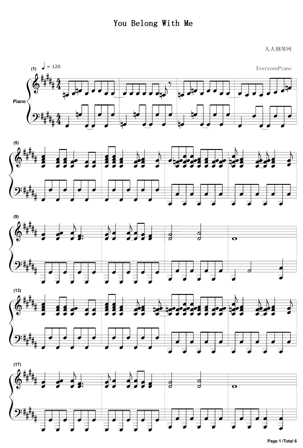 You Belong With Me钢琴谱-Taylor Swift1