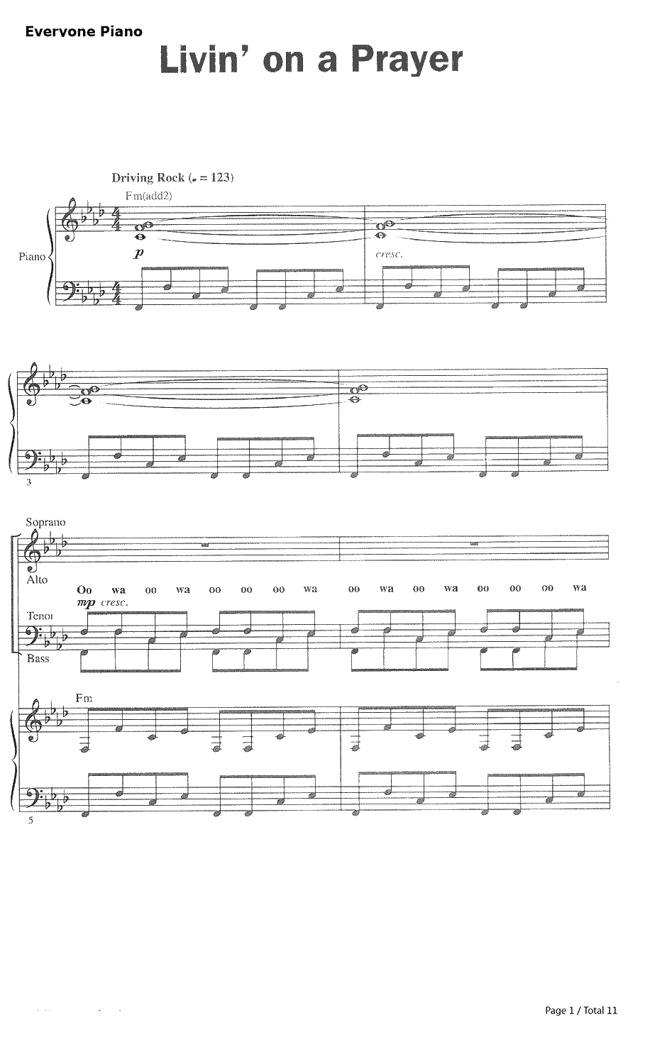 Livin' on a prayer钢琴谱-Bon Jovi邦乔维1
