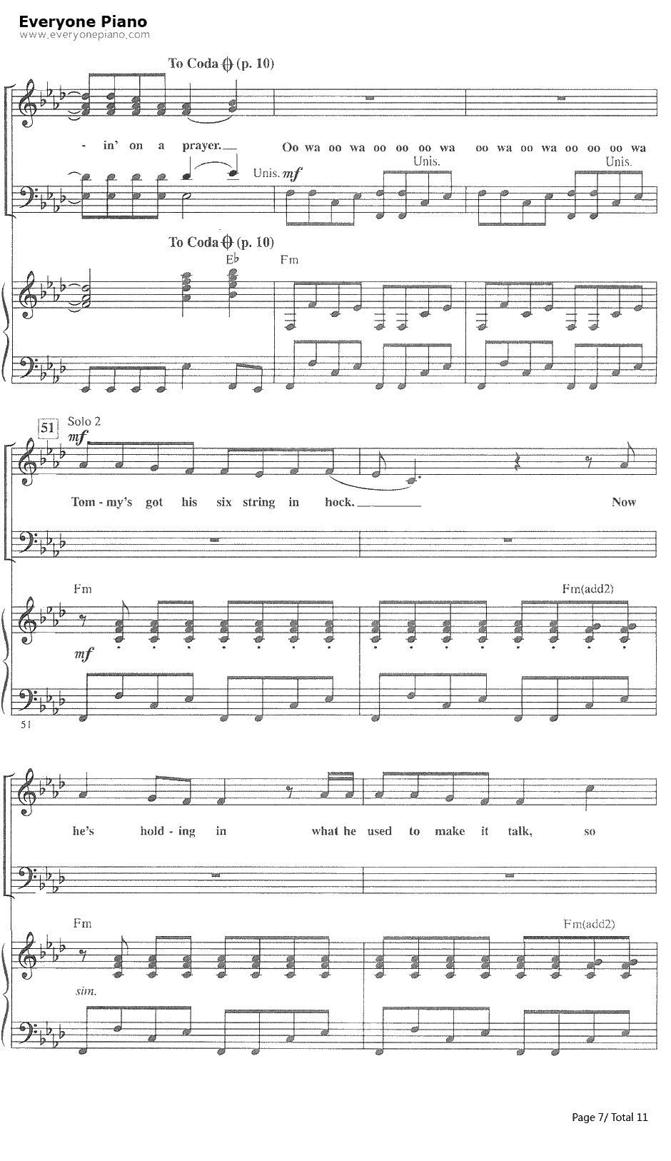 Livin' on a prayer钢琴谱-Bon Jovi邦乔维7