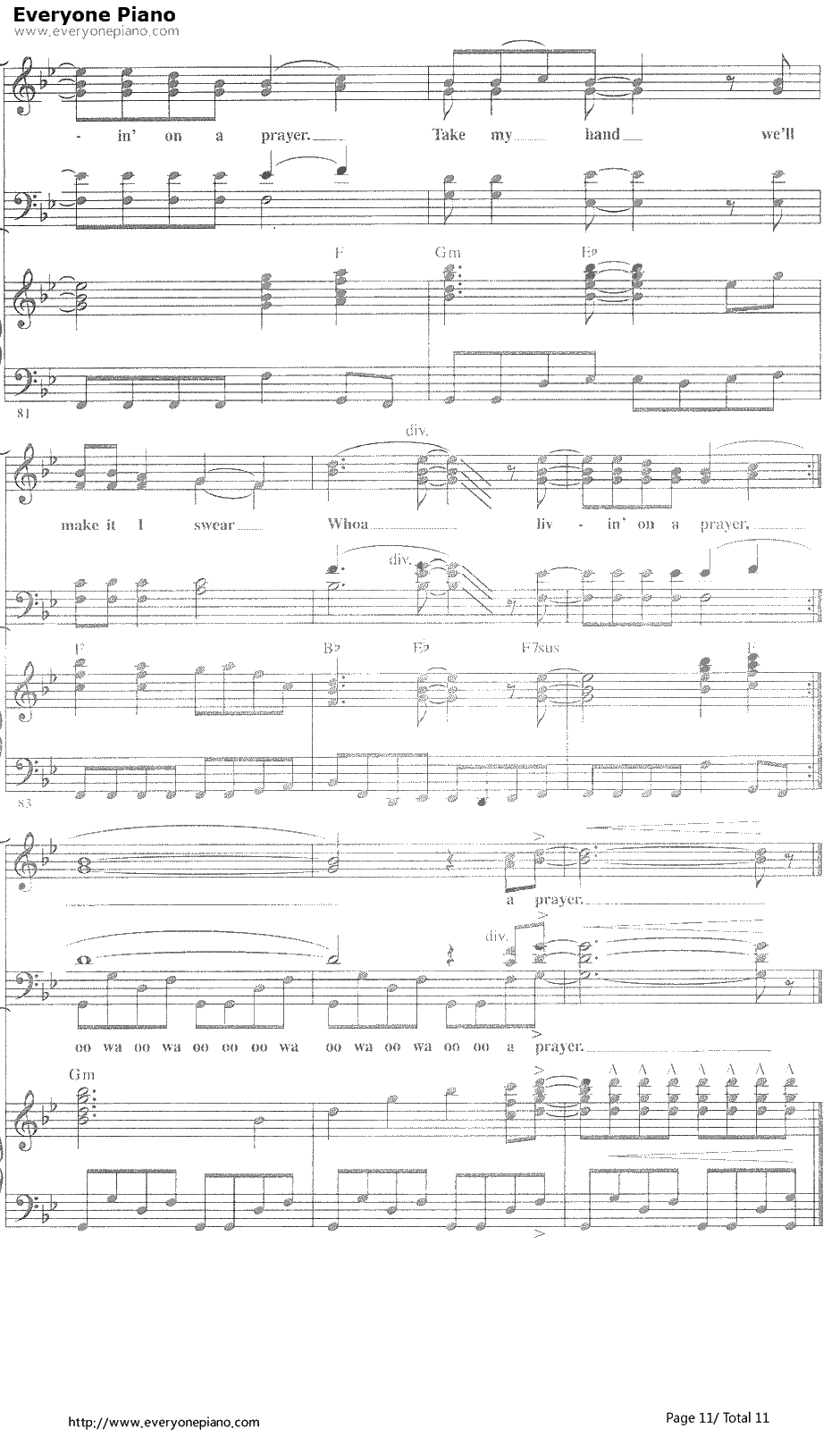 Livin' on a prayer钢琴谱-Bon Jovi邦乔维11