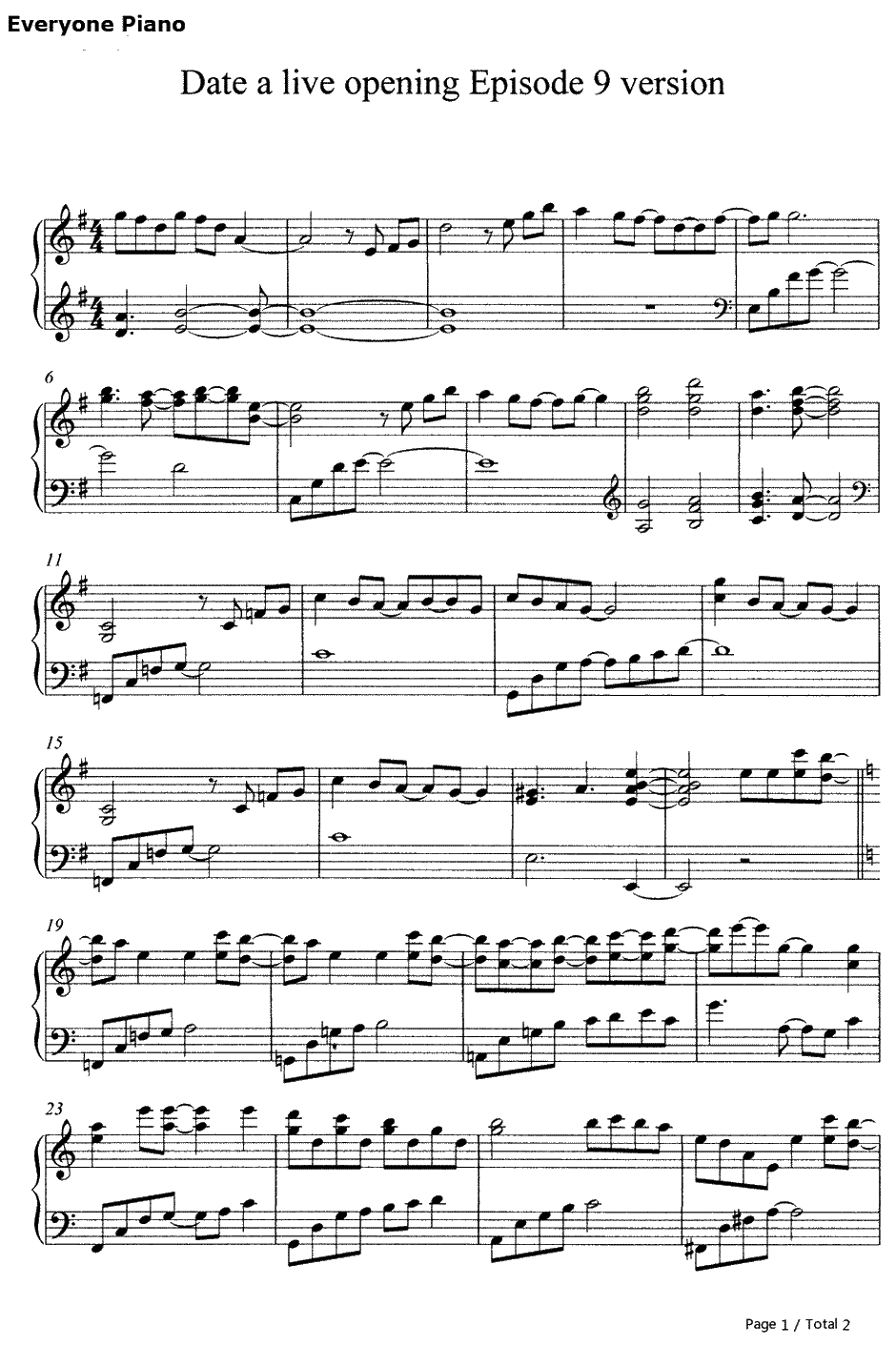 约会大作战第九话插曲钢琴谱-坂部刚-约会大作战（datealive）第九话插曲1