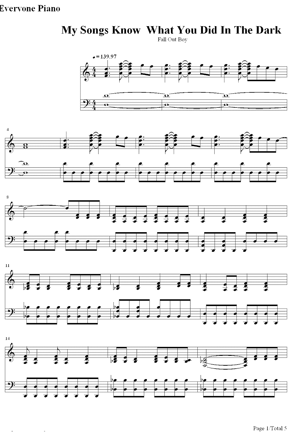 My Songs Know What You Did In The Dark钢琴谱-FallOutBoy1