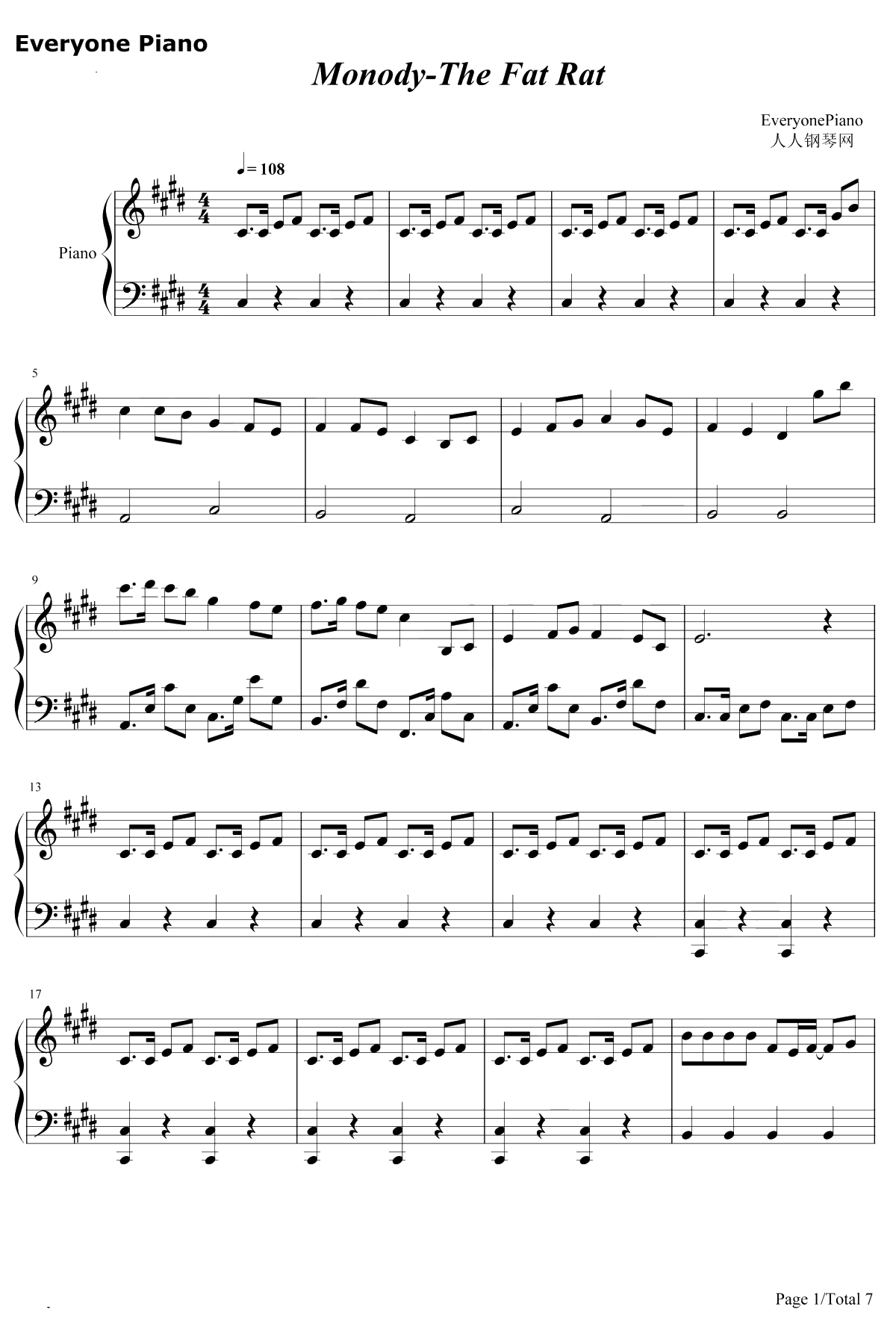 Monody钢琴谱-TheFatRatLauraBrehm-TheFatRat-抖音歌曲1