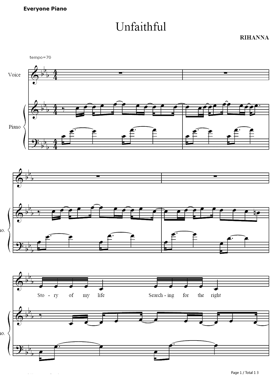 Unfaithful钢琴谱-Rihanna1