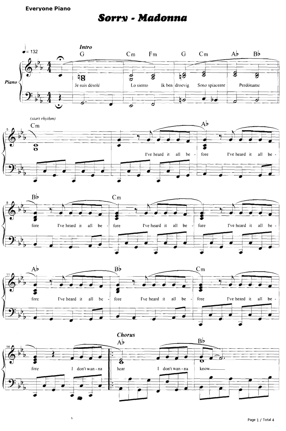 Sorry钢琴谱-麦当娜-Madonna1