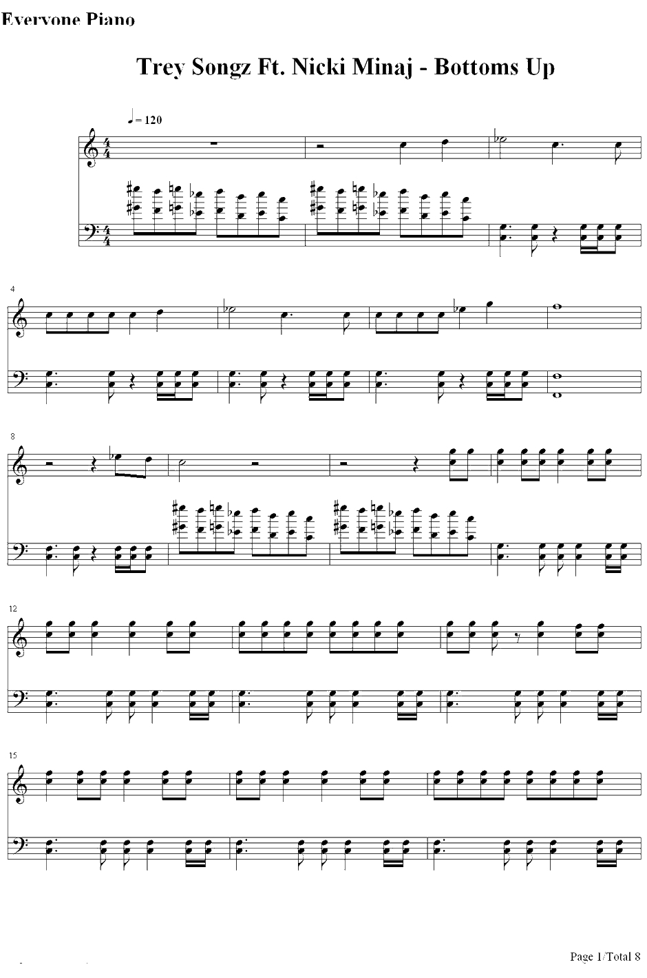 Bottoms Up钢琴谱-TreySongz&NickiMinaj1