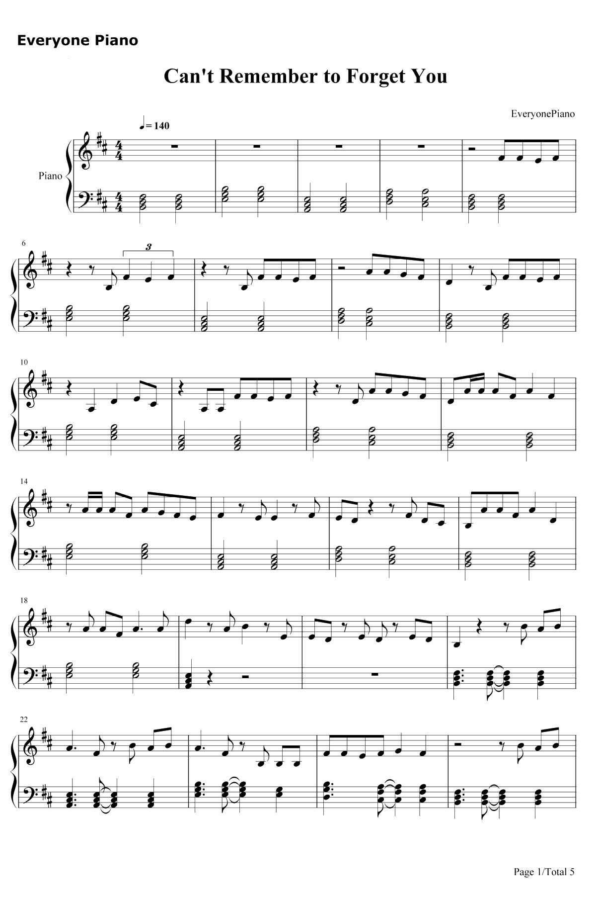 Can't Remember to Forget You钢琴谱-Shakira&Rihanna1