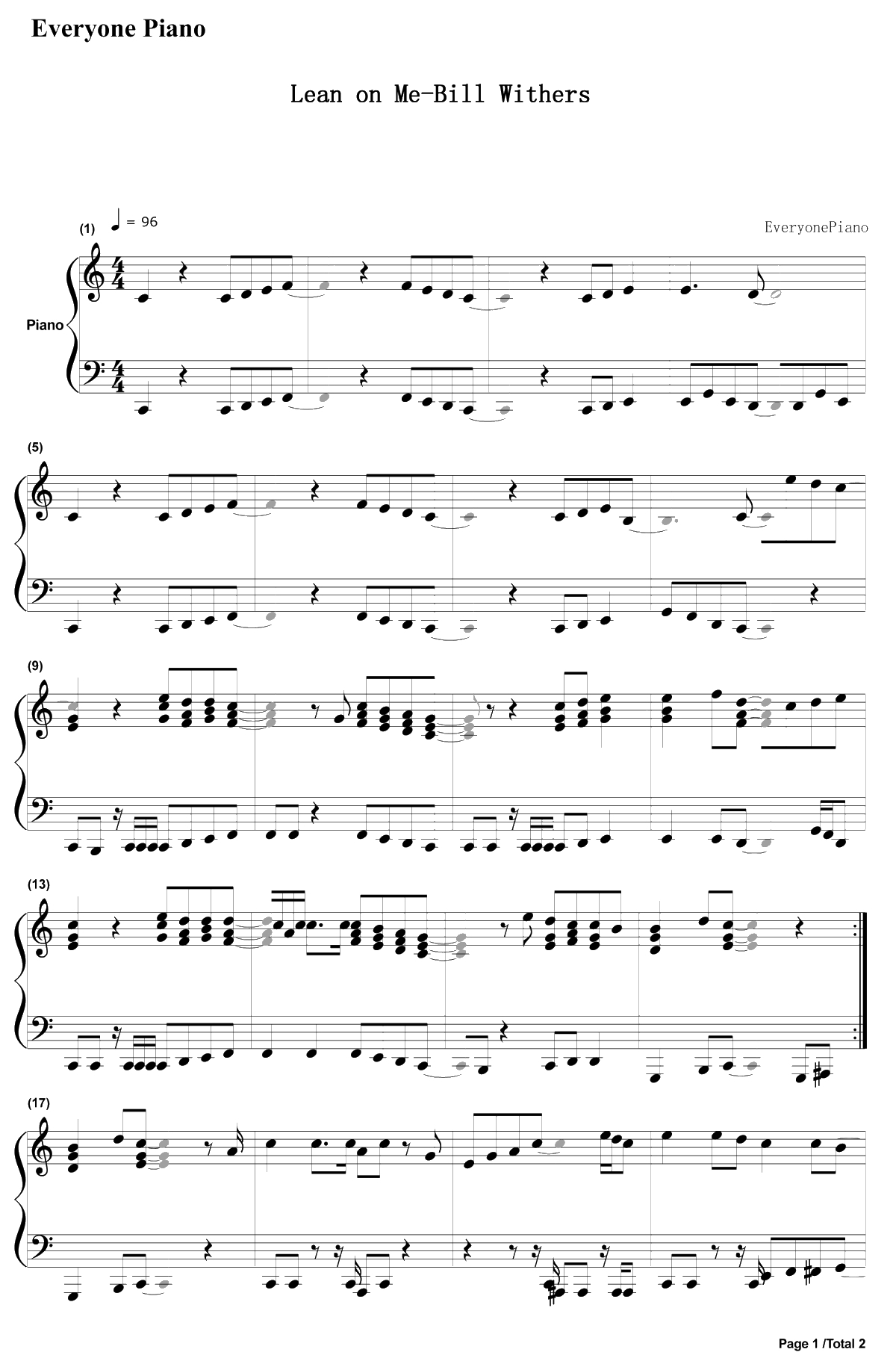 Lean on Me钢琴谱-BillWithers1