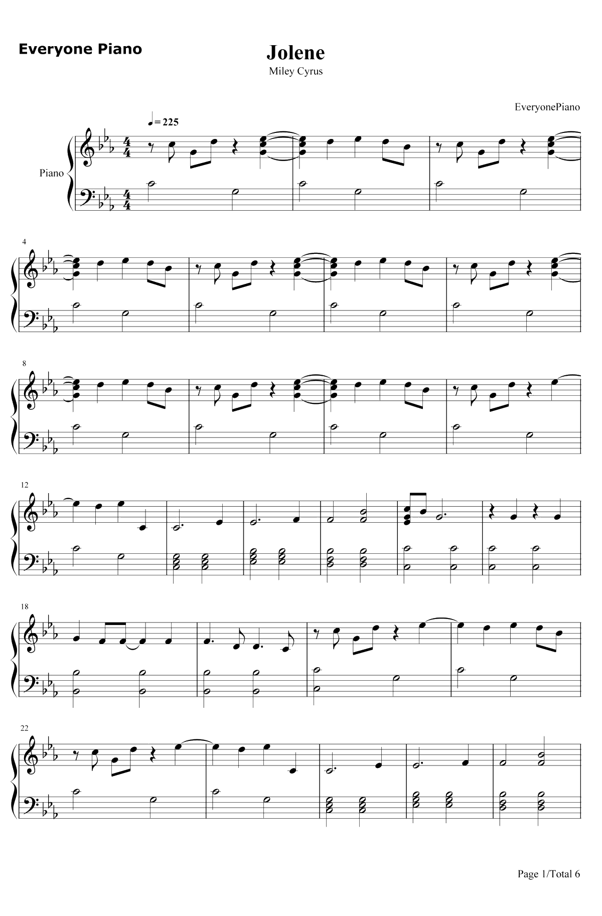 Jolene钢琴谱-MileyCyrus1
