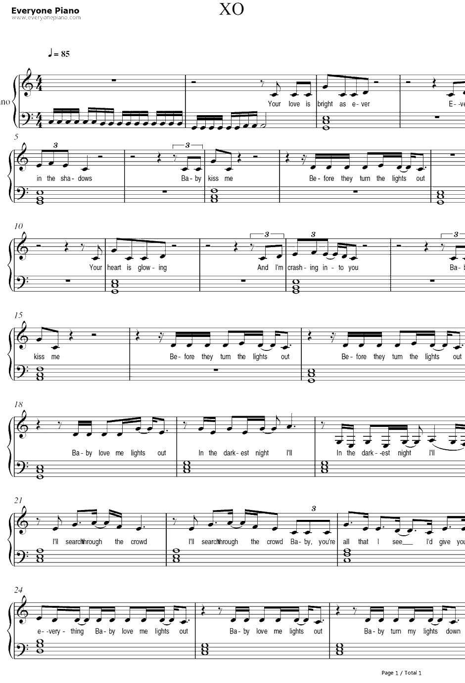 XO钢琴谱-Beyonce1