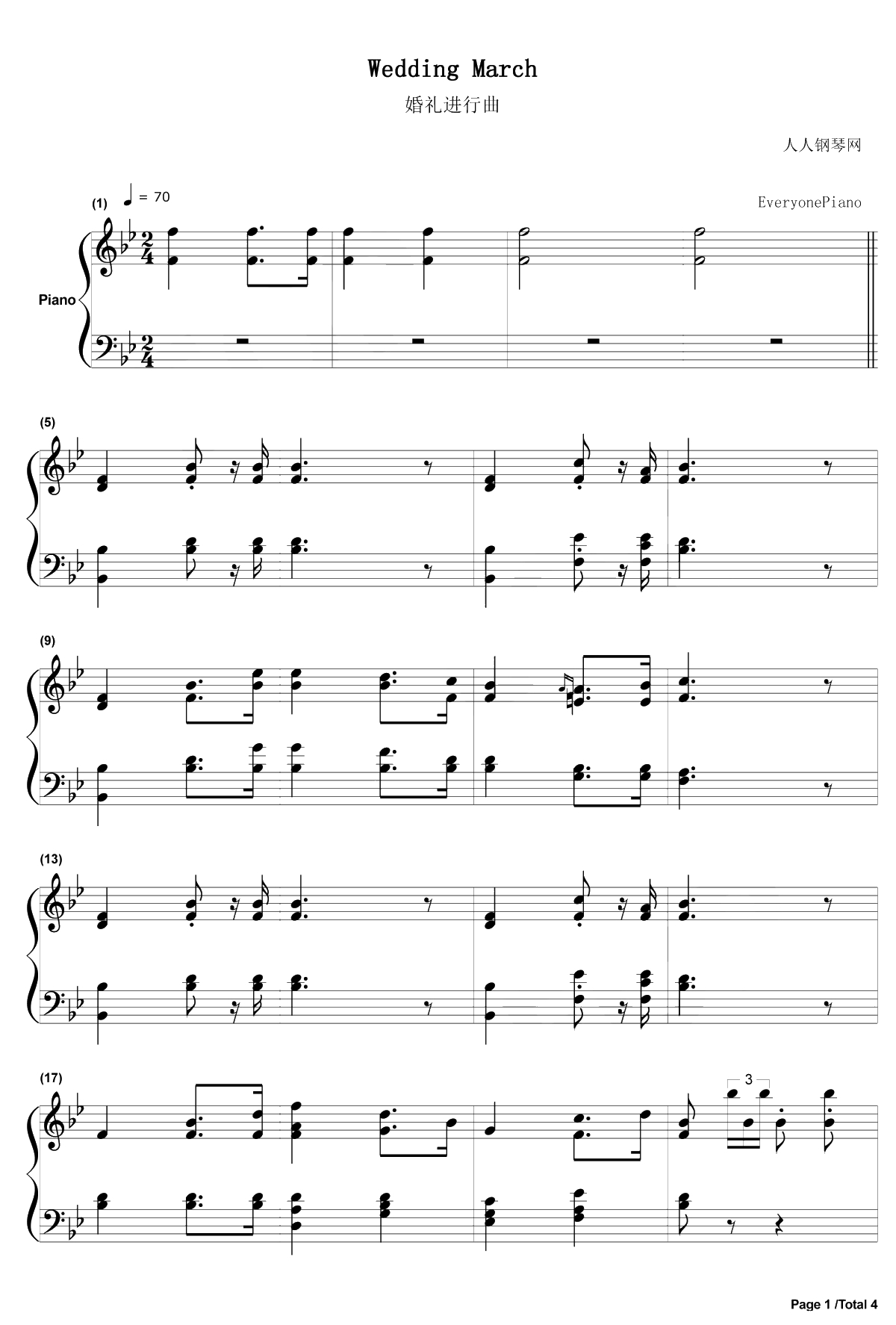 婚礼进行曲钢琴谱-瓦格纳WilhelmRichardWagner-选自歌剧罗恩格林1