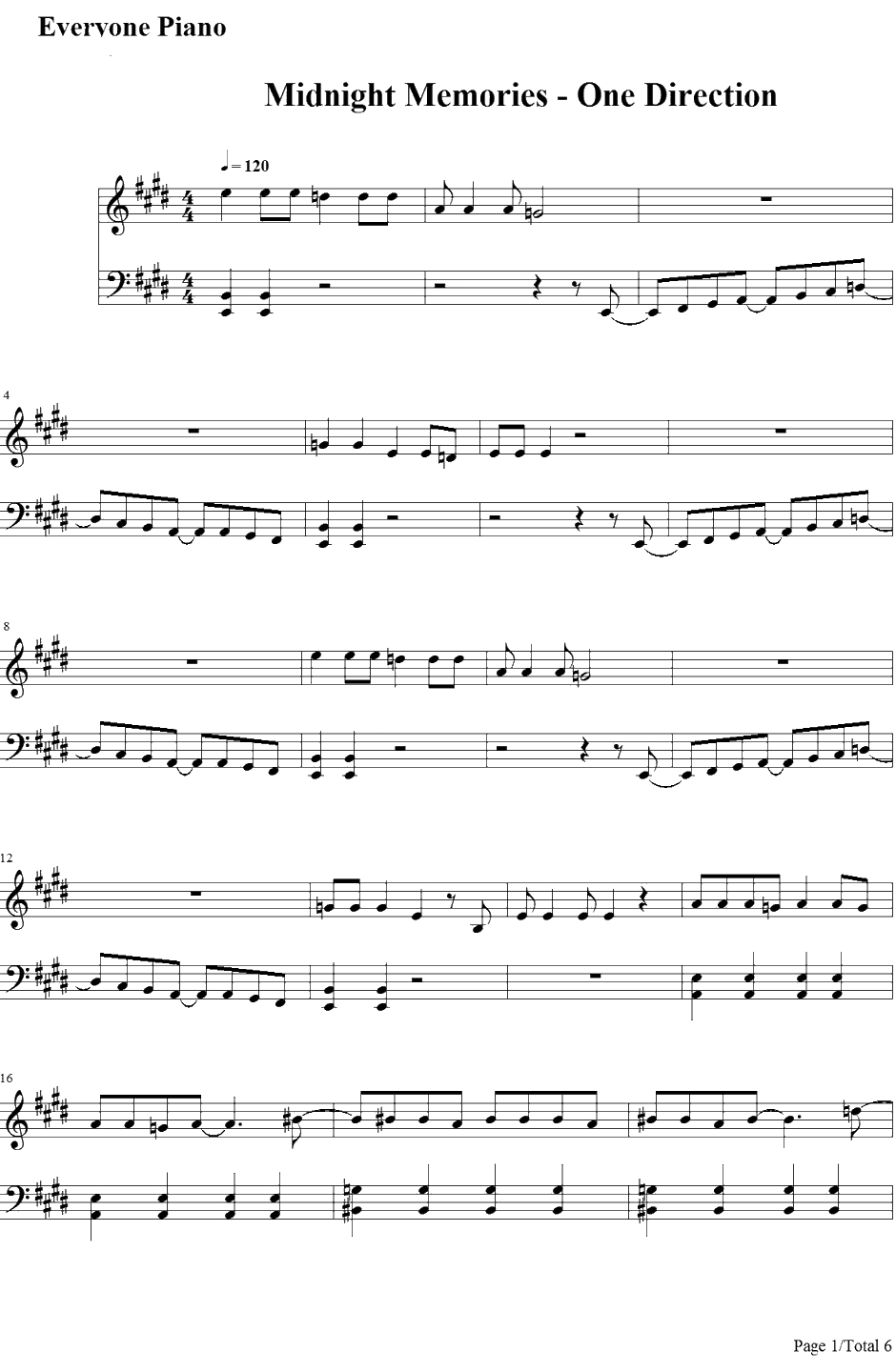 Midnight Memories钢琴谱-OneDirection1