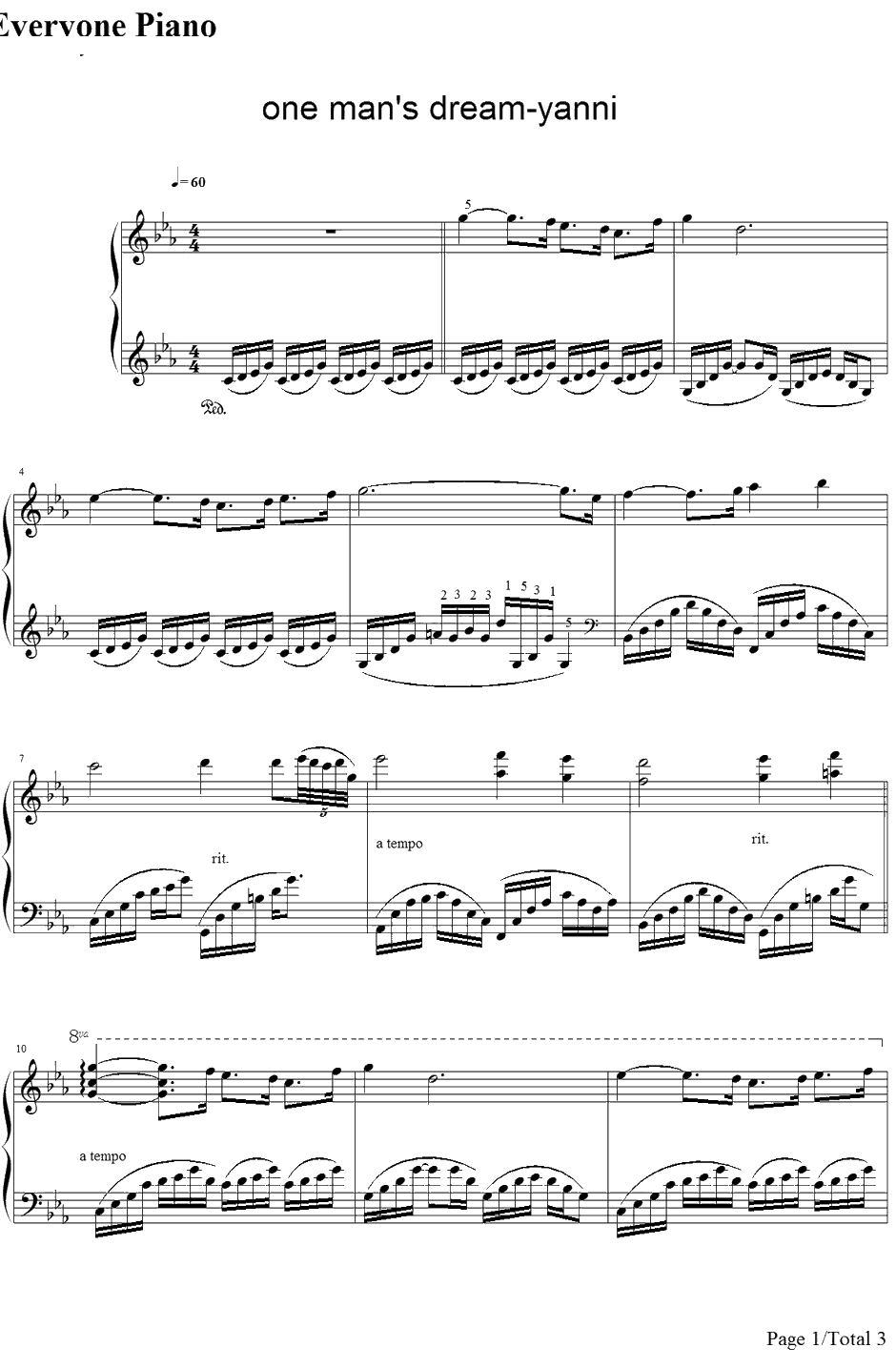 One Man's Dream钢琴谱-雅尼（Yanni）1