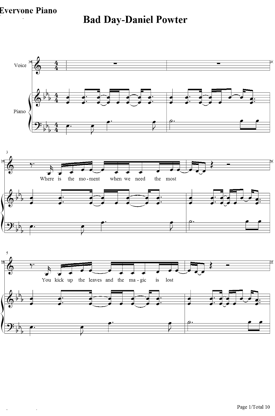 Bad Day钢琴谱-DanielPowter1