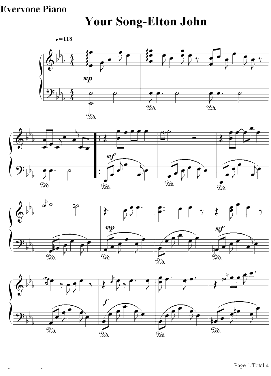 Your Song钢琴谱-EltonJohn1
