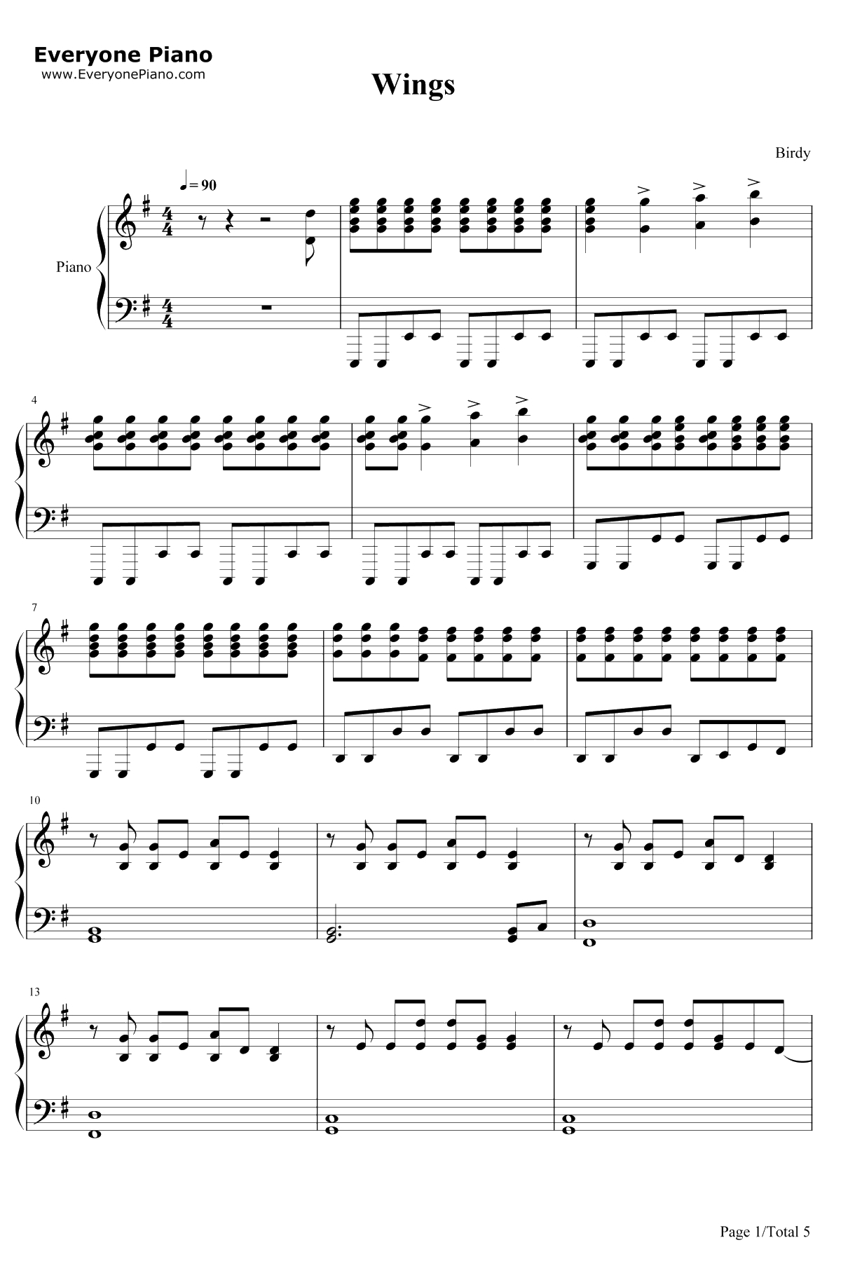 Wings钢琴谱-Birdy1