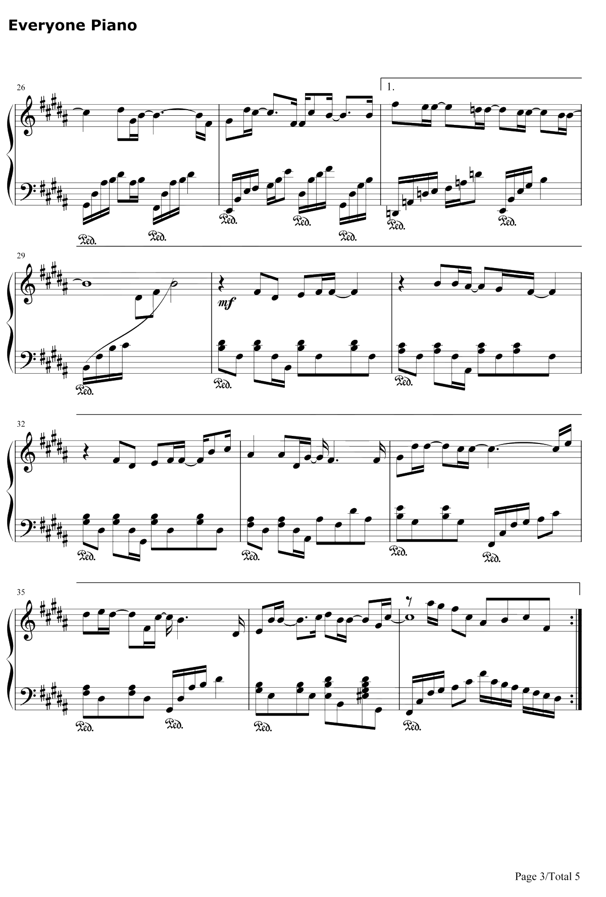 专属天使钢琴谱-Tank-花样少年少女主题曲3