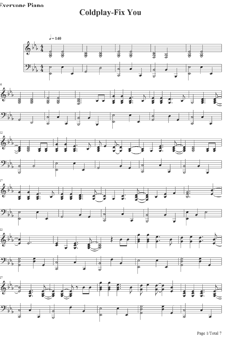 Fix You钢琴谱-Coldplay1