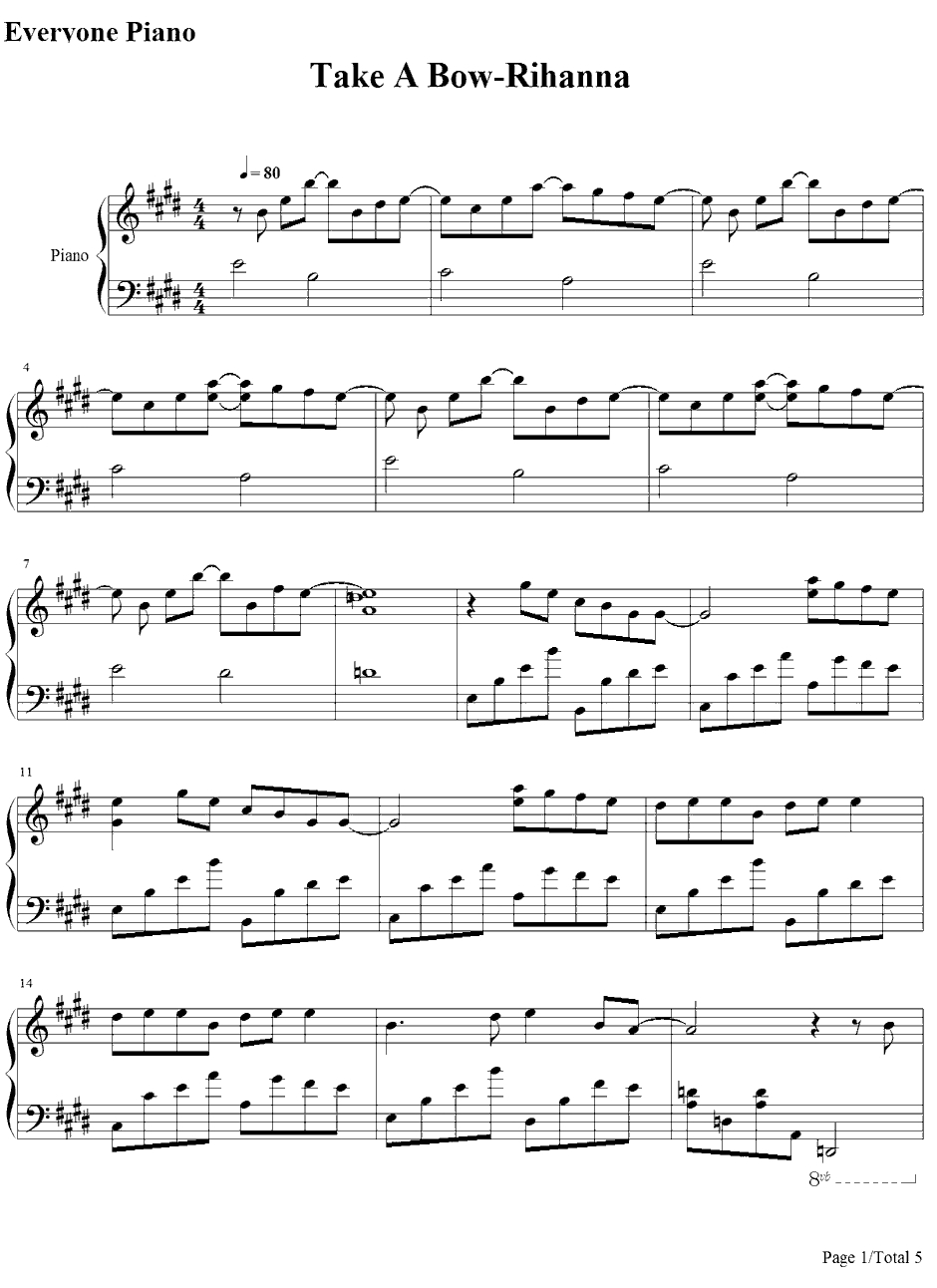 Take A Bow钢琴谱-Rihanna1