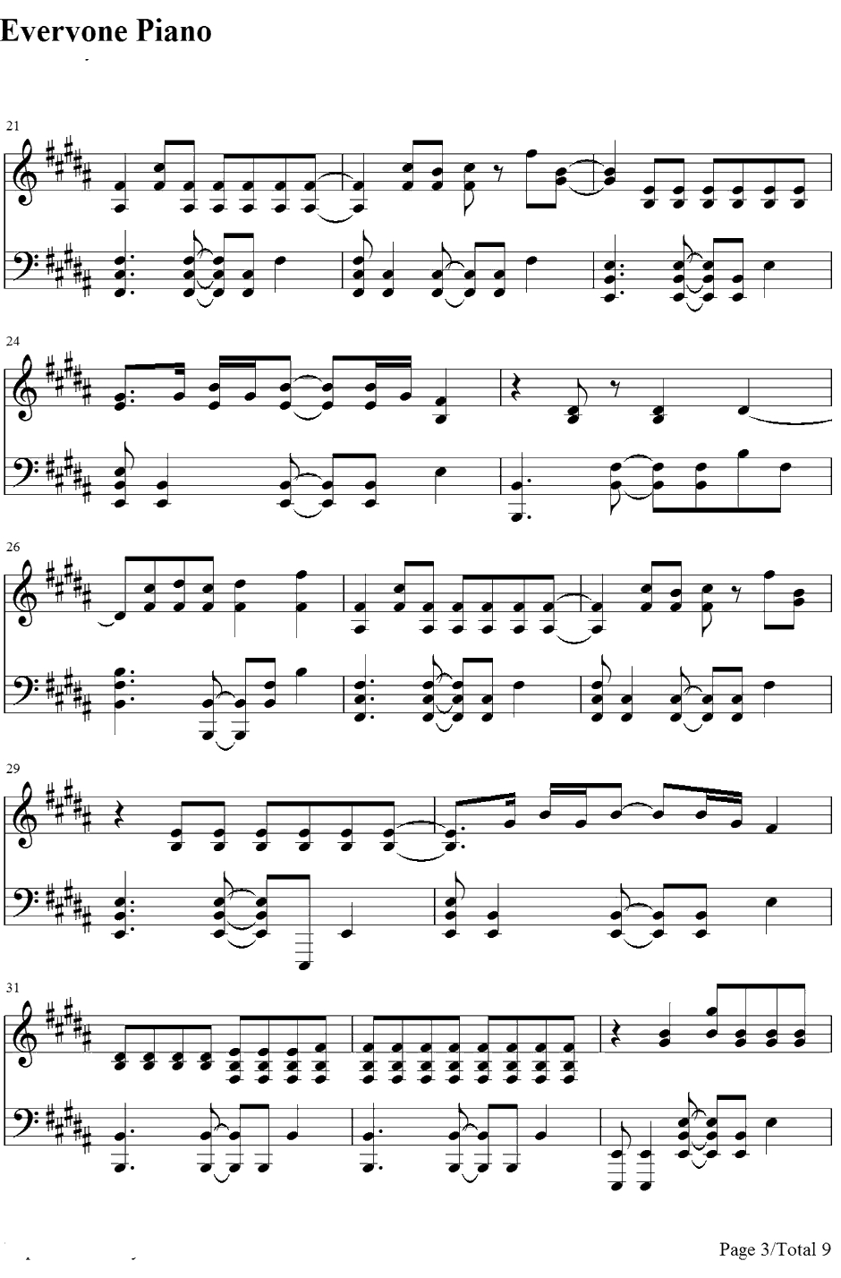 Yellow钢琴谱 Coldplay3