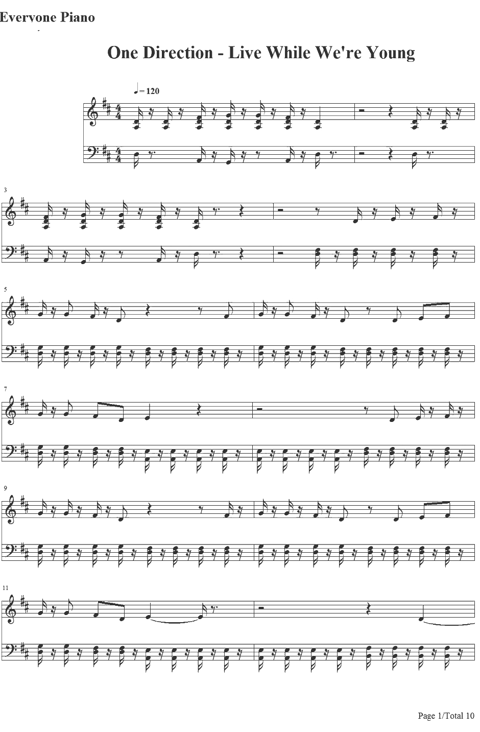 Live While We're Young钢琴谱-OneDirection1