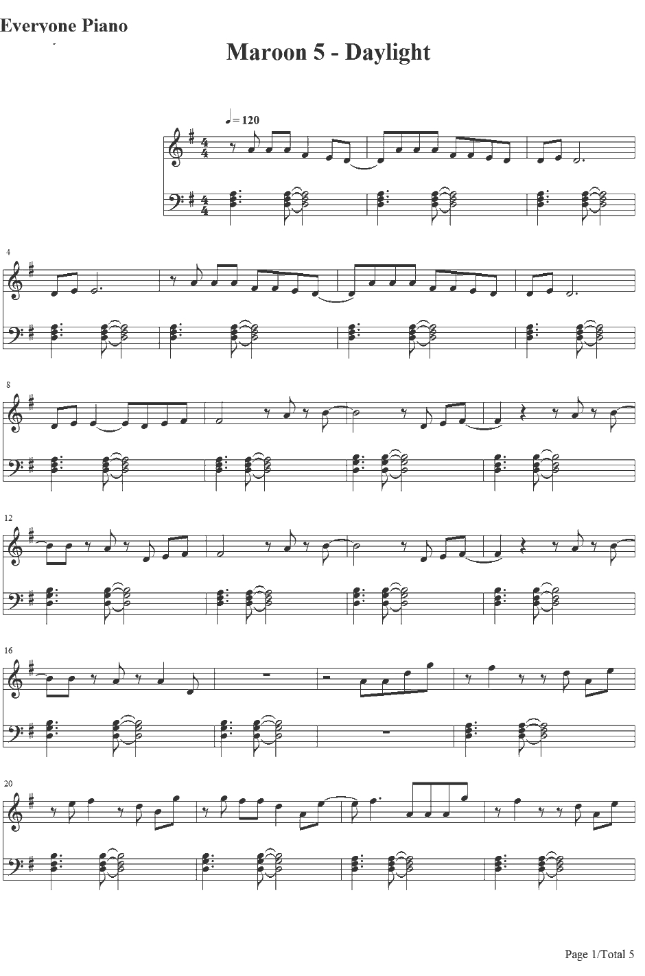 Daylight钢琴谱-Maroon51