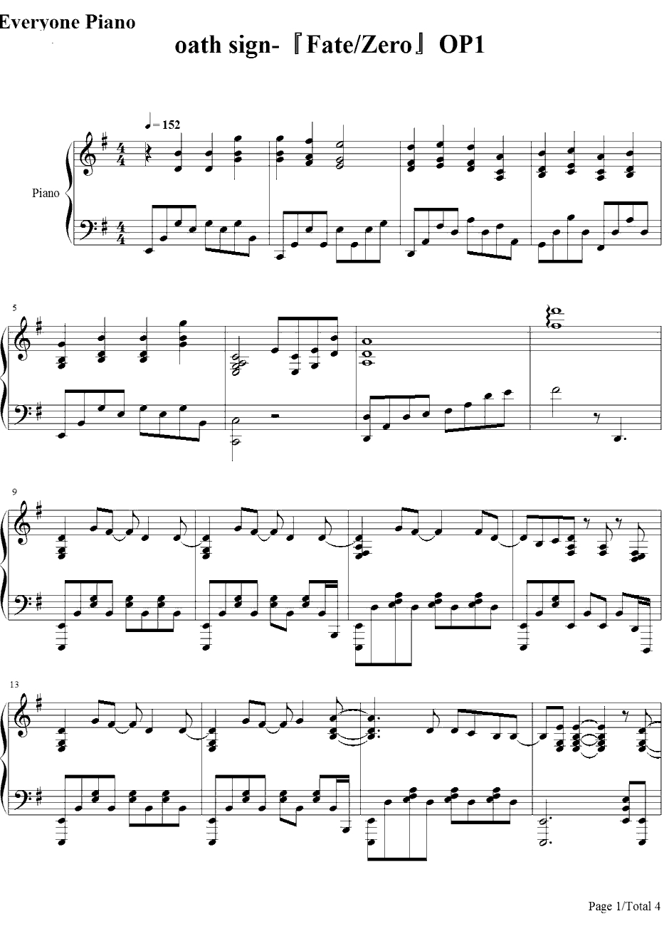 oathsign钢琴谱-LiSA-Fate/ZeroOP11
