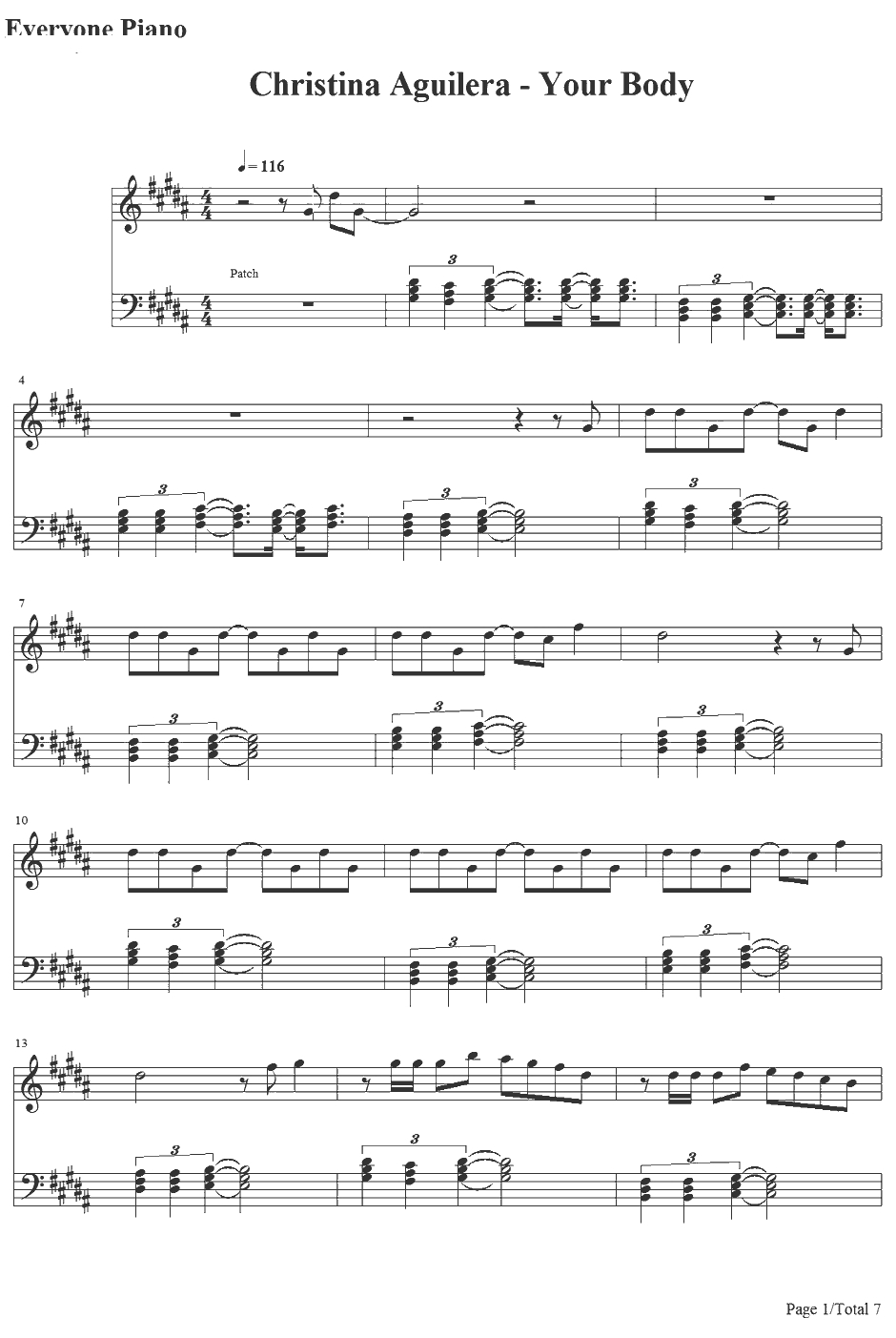 Your Body钢琴谱-ChristinaAguilera1