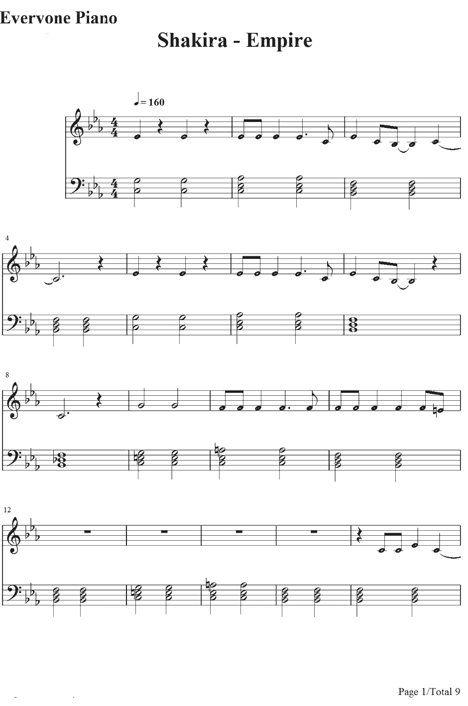 Empire钢琴谱-Shakira1