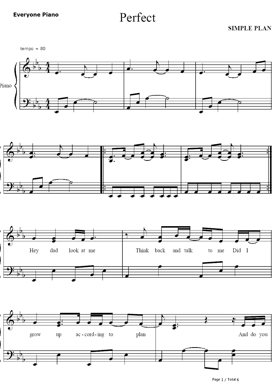Perfect钢琴谱-SimplePlan1