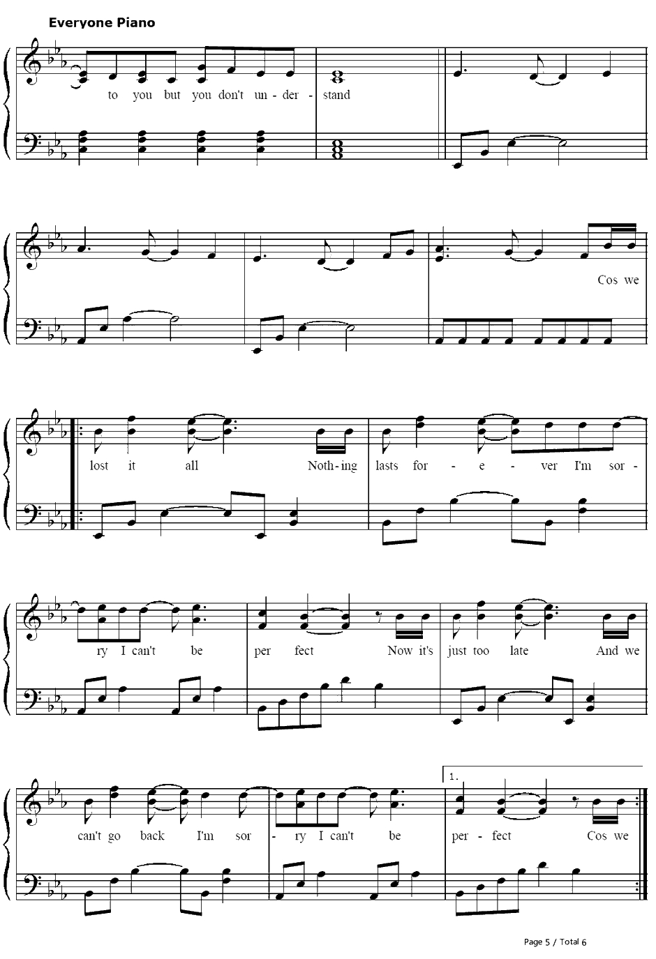 Perfect钢琴谱-SimplePlan5