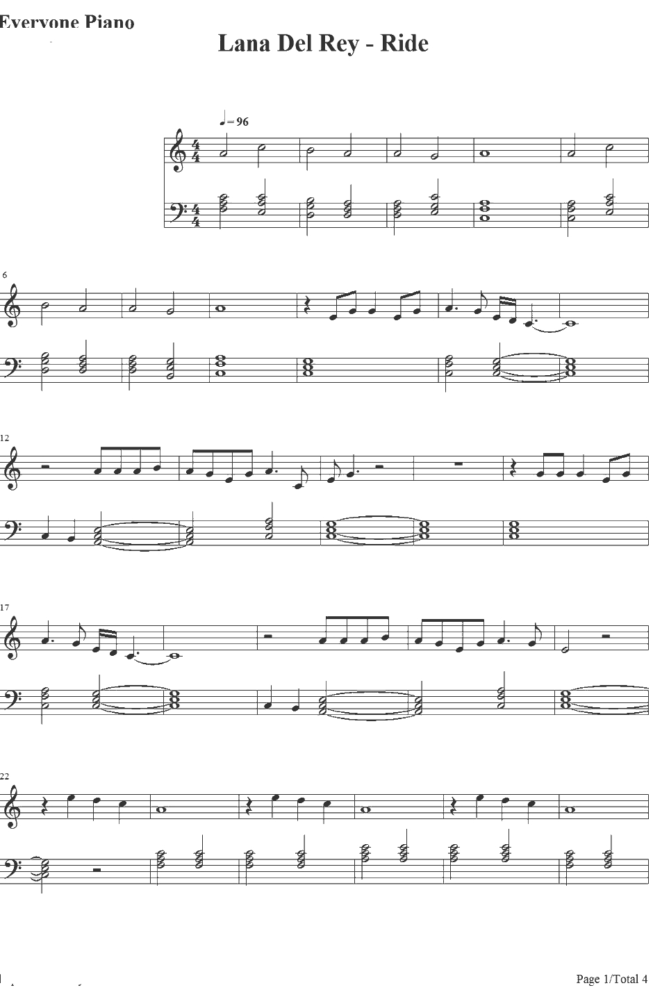 Ride钢琴谱-LanaDelRey1