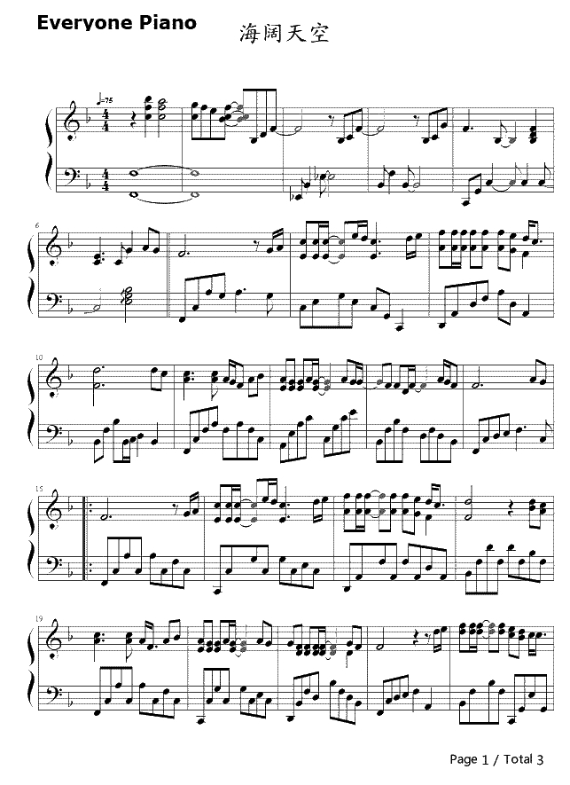 海阔天空钢琴谱-Beyond-海阔天空1