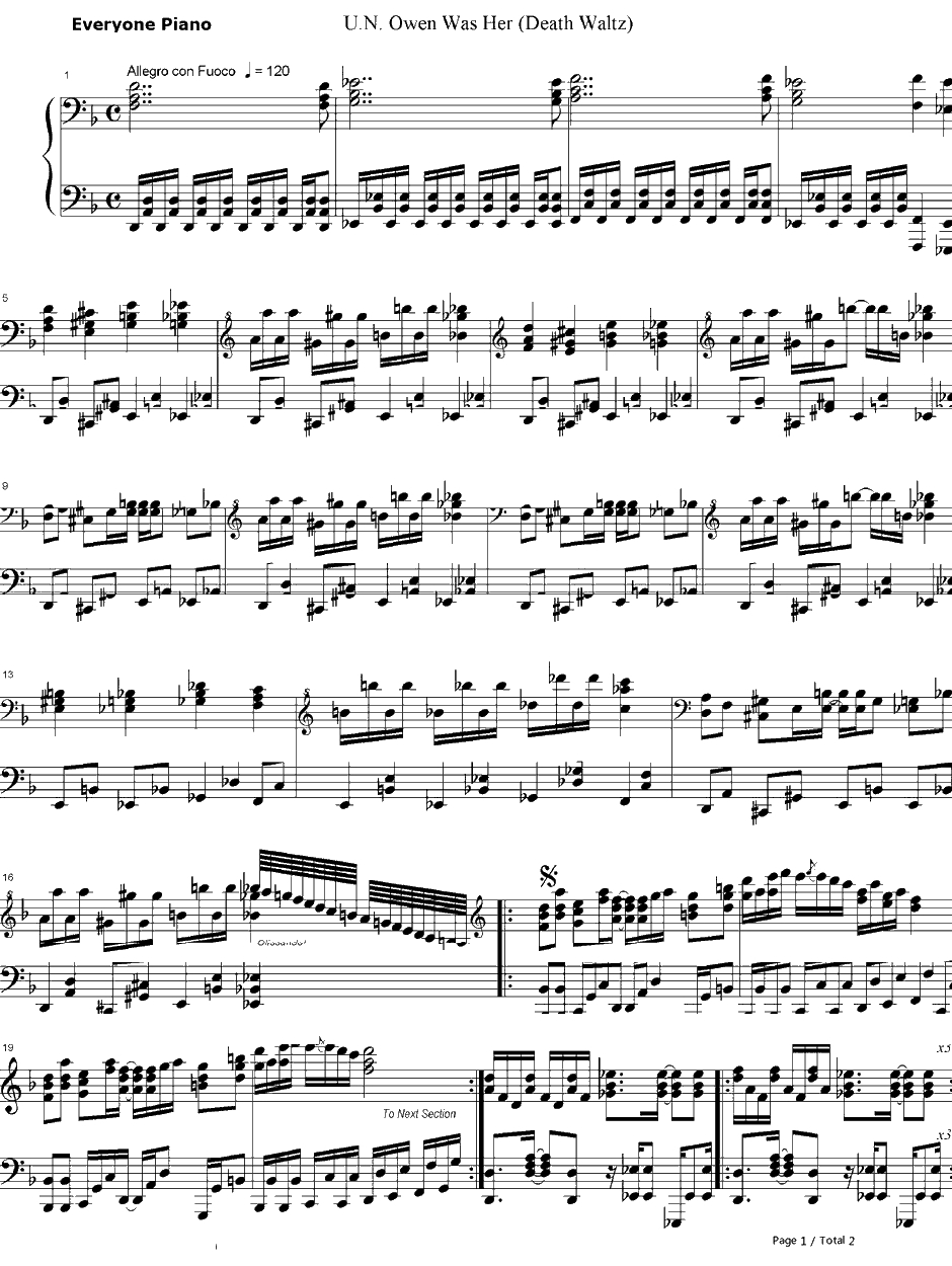 U.N.オーエンは彼女なのか？钢琴谱-东方Project-U.N.OwenWasHer?-东方红魔乡1