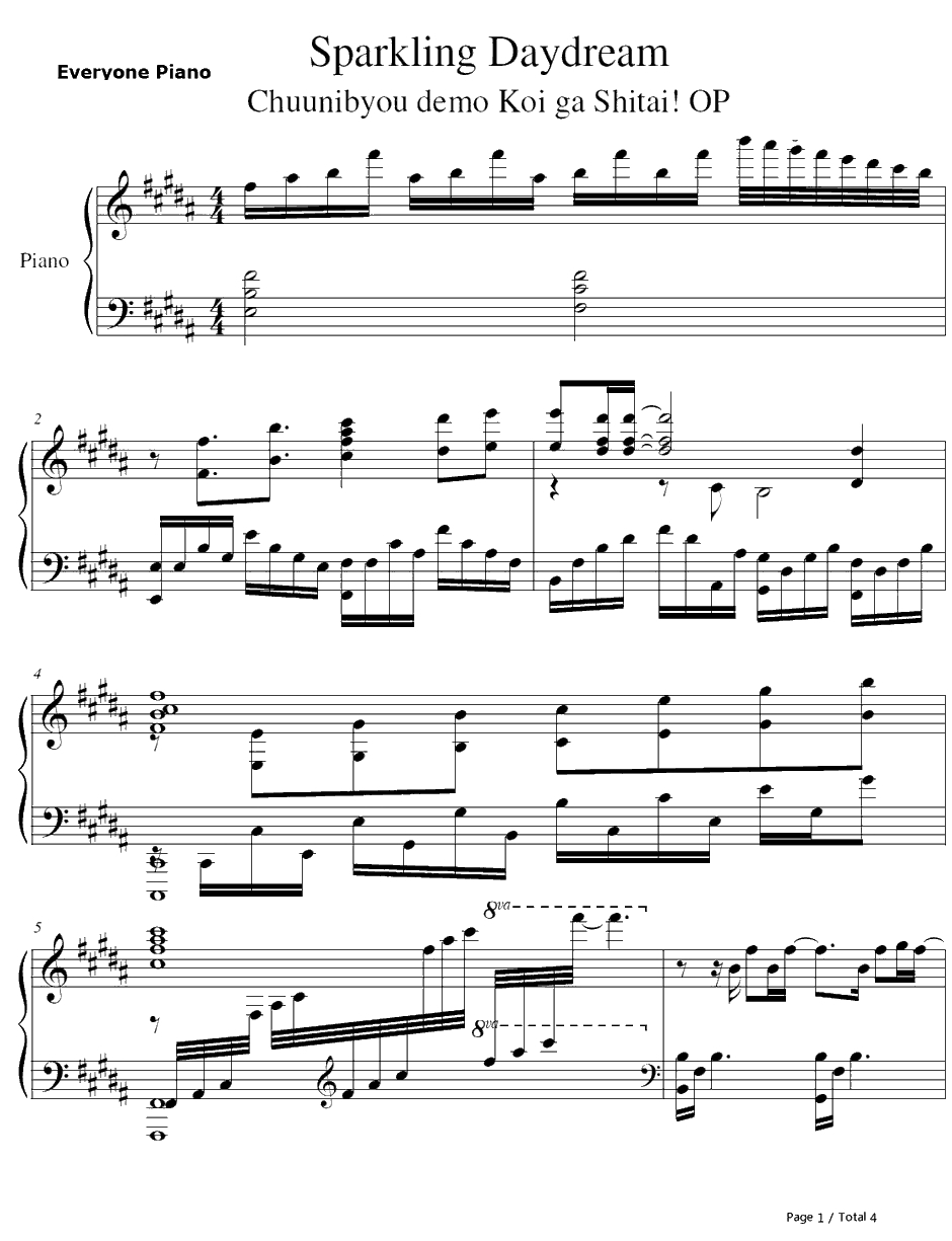 Sparkling Daydream钢琴谱-ZAQ-中二病でも恋がしたい!OP1