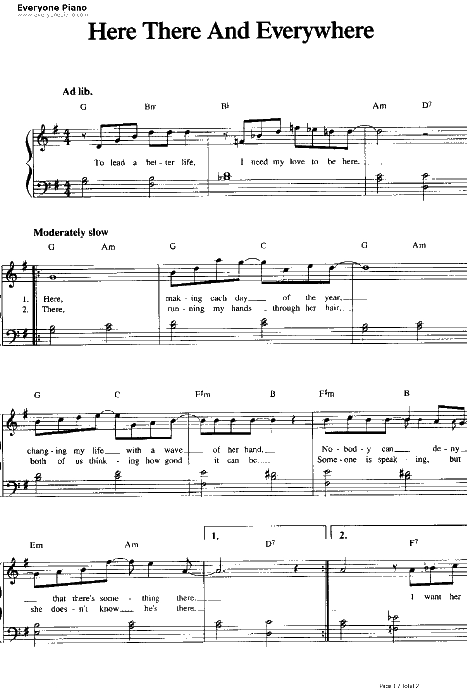 Here There and Everywhere钢琴谱-TheBeatles1