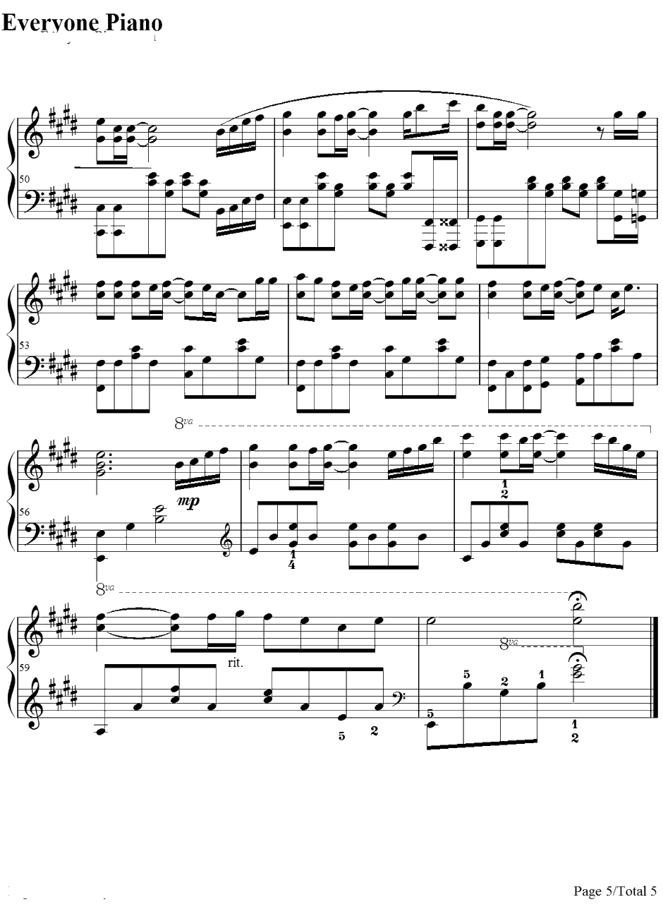 千千阙歌钢琴谱-陈慧娴-夕焼けの歌-陈慧娴5