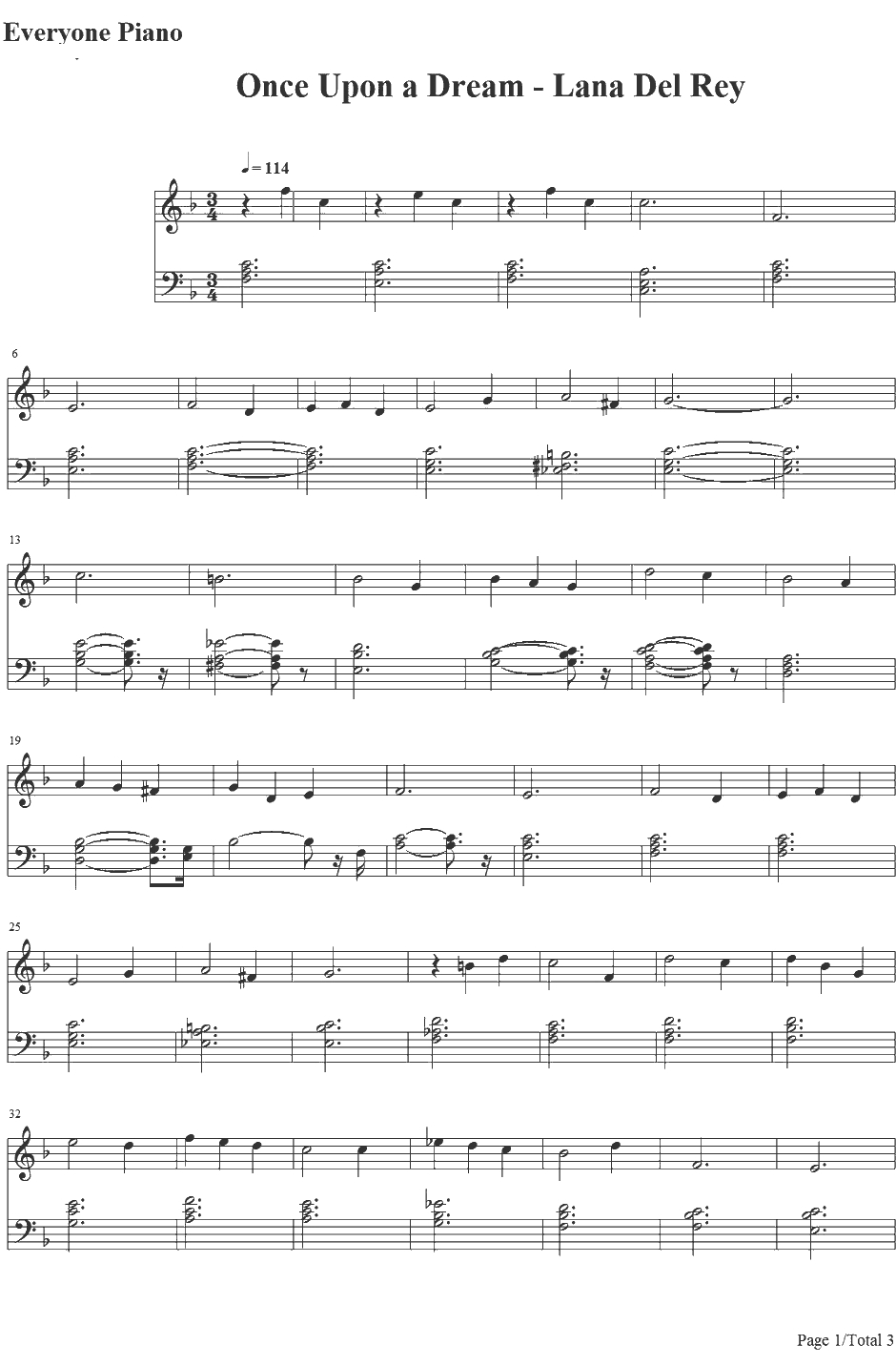 Once Upon a Dream钢琴谱-LanaDelRey-Maleficent主题曲1