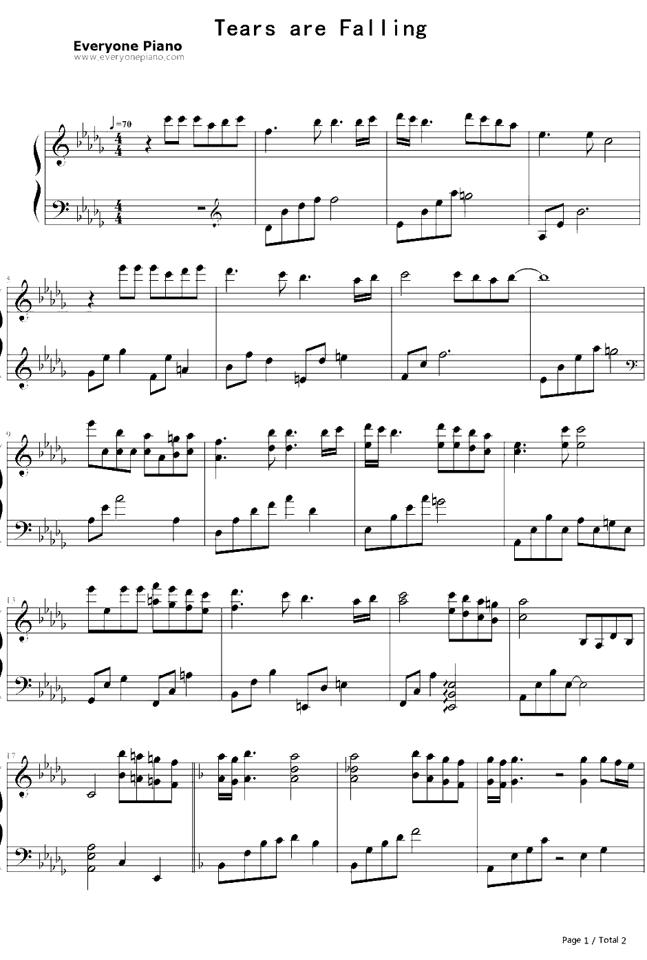 掉下了眼泪钢琴谱-赵惠丽-TearsareFalling-想你OST1