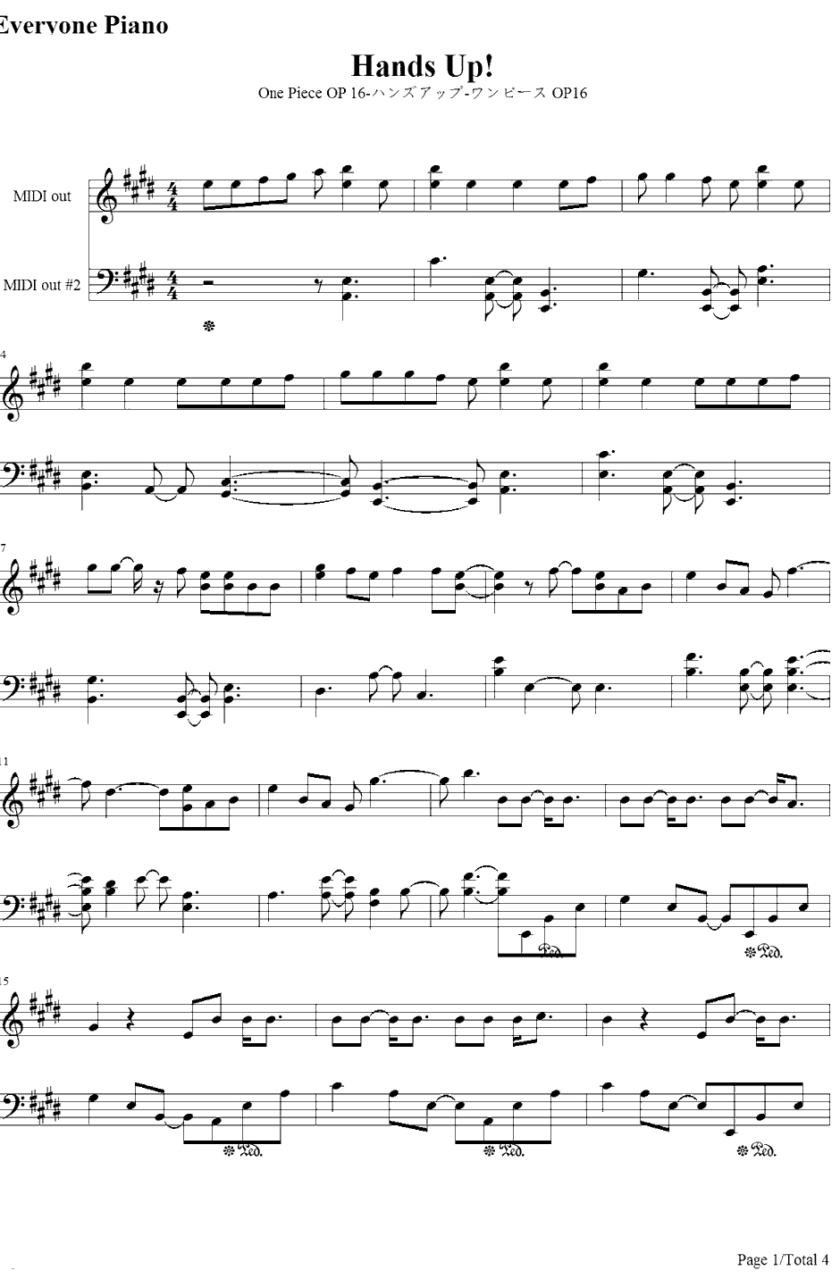 Hands Up!钢琴谱-新里宏太-OnePieceOP16-海贼王OP161