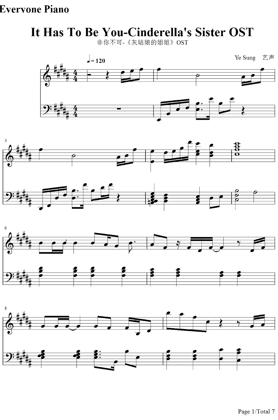 It Has to beYou钢琴谱-YeSung　艺声(SuperJunior)--Cinderella'sSisterOST1