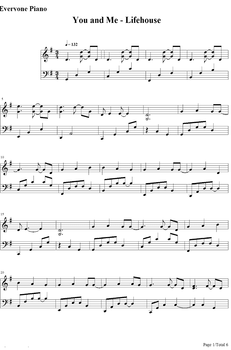 You and Me钢琴谱-Lifehouse1