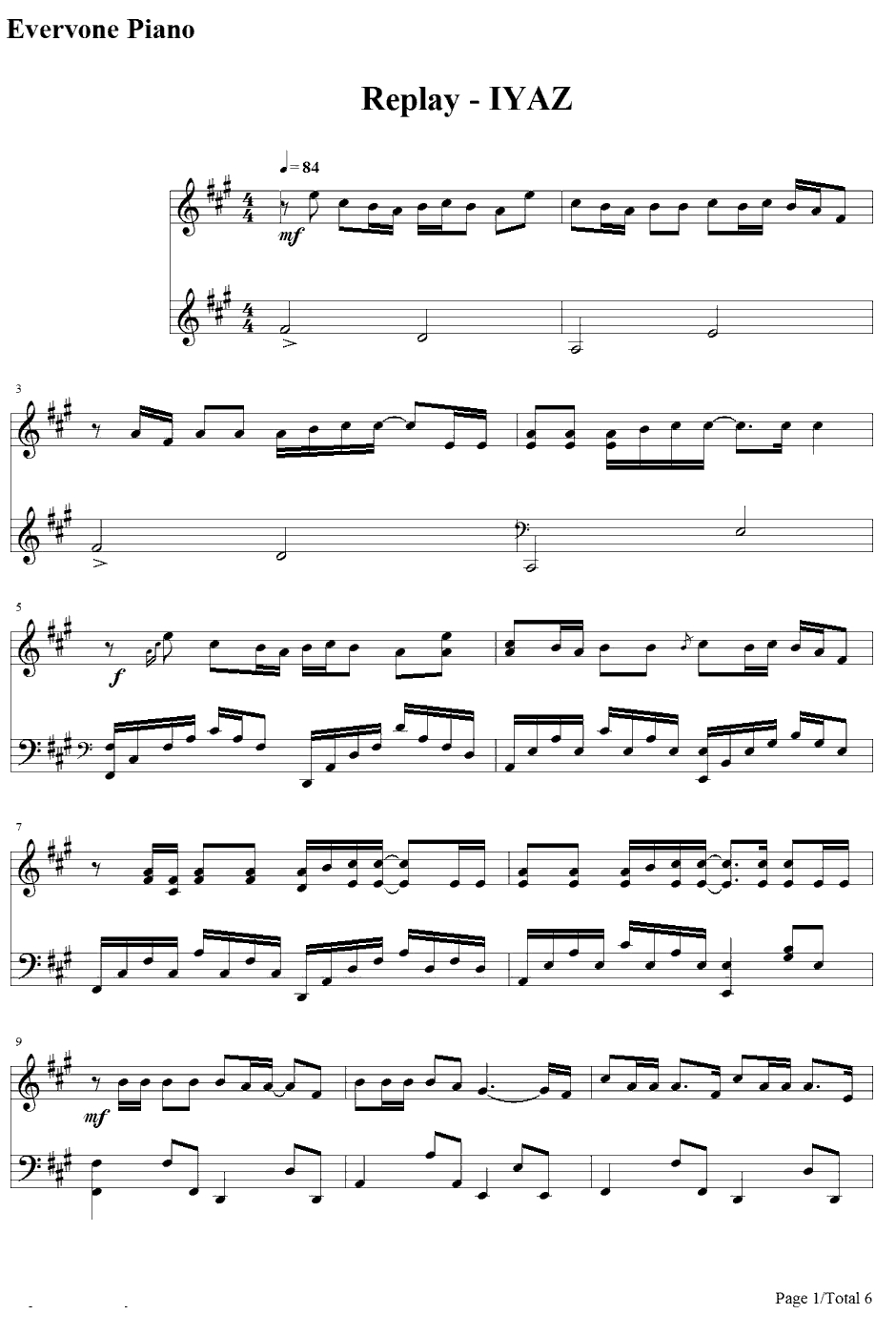 Replay钢琴谱-Iyaz1