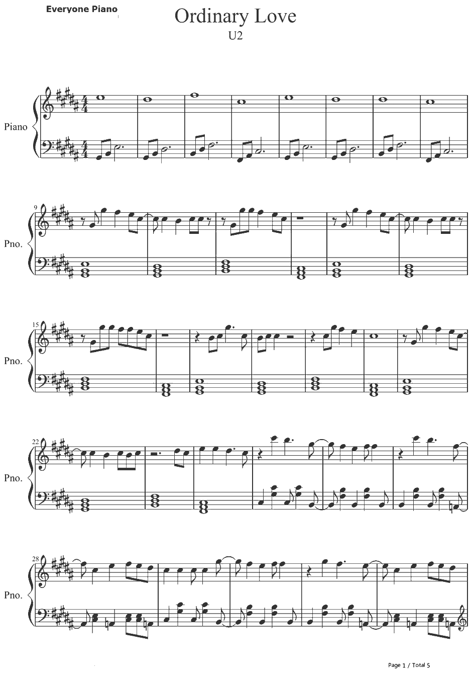 Ordinary Love钢琴谱-U2-U2-曼德拉：漫长自由路OST1