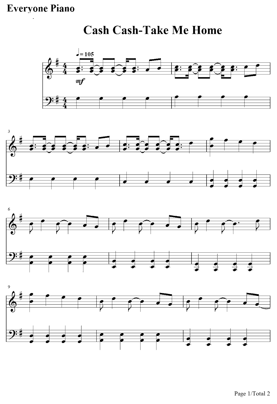 Take Me Home钢琴谱-CashCash1