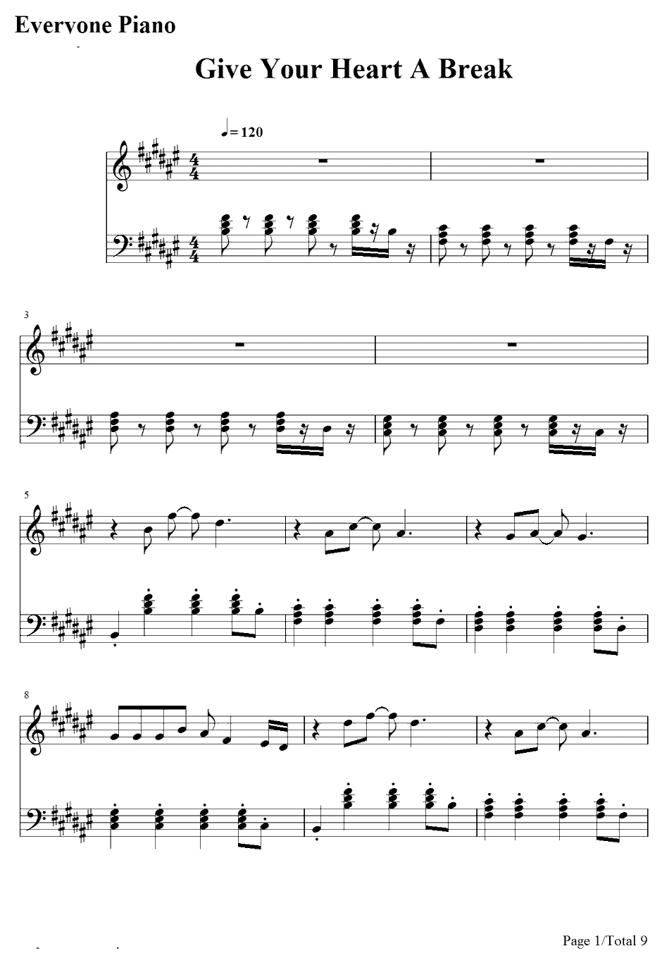 Give our Heart A Break钢琴谱-DemiLovato1