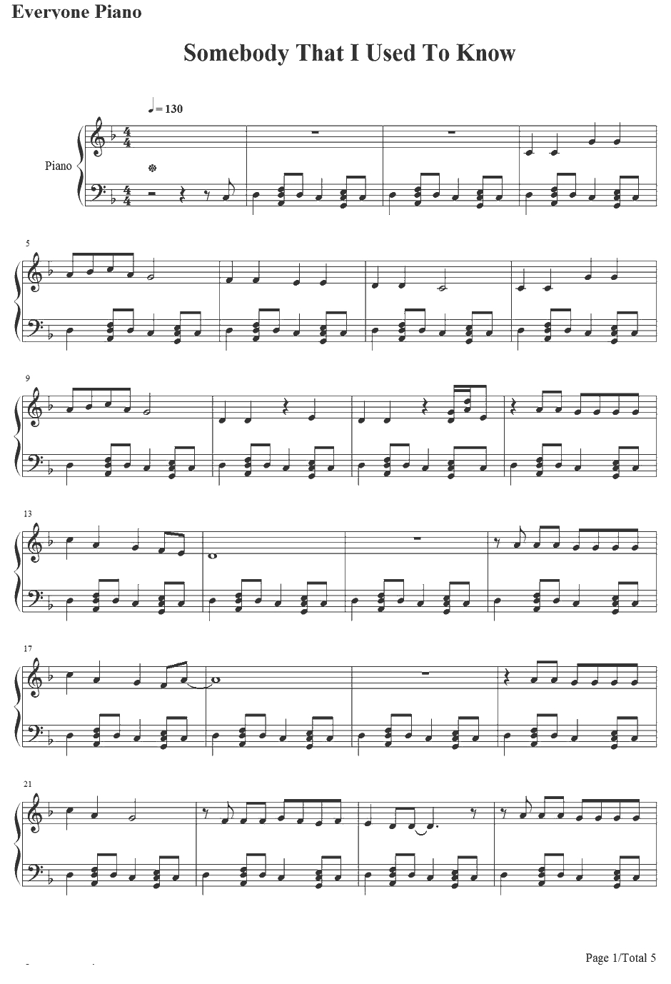 Some body That I Used to Know钢琴谱-Gotye&Kimbra1