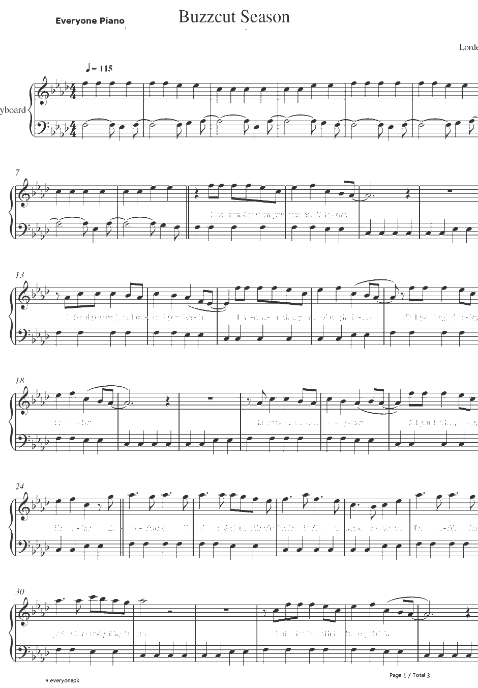 Buzz cut Season钢琴谱-Lorde1